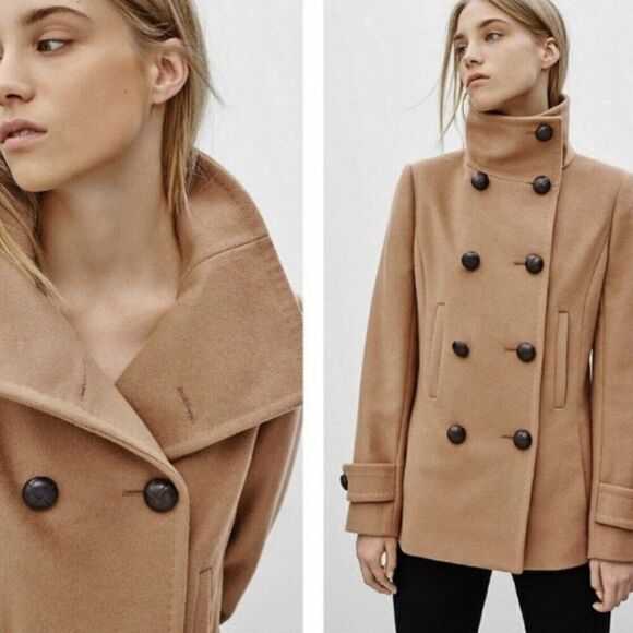 Aritzia Camel Double-Breasted Leather Jacket - Picture 1 of 14